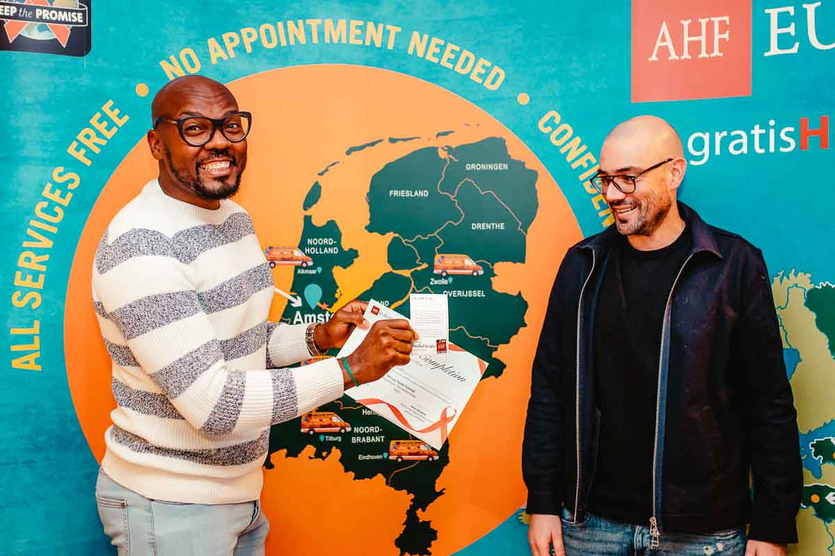AHF Checkpoint volunteer completing training for HIV testing