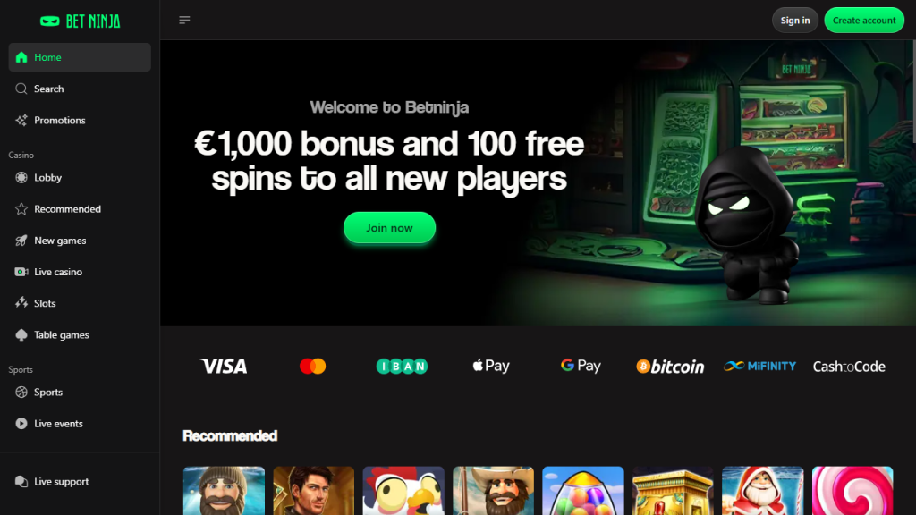 Betninja - casino zonder Cruks startpagina met welkomstbonus