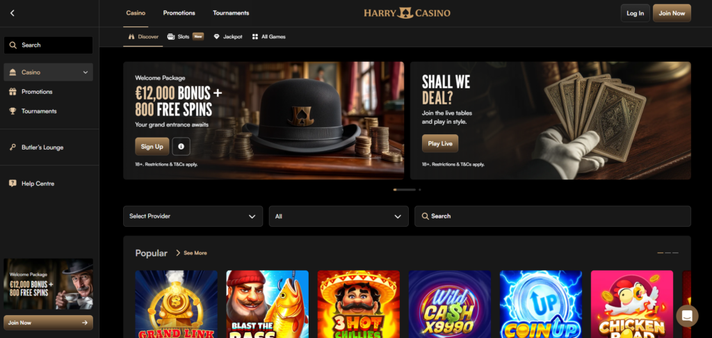 HarryCasino - casino zonder Cruks startpagina met welkomstbonus